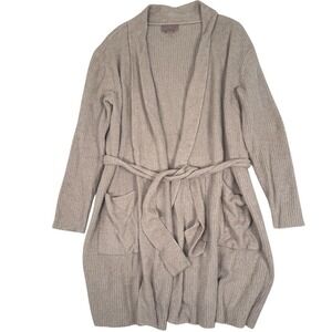 Barefoot Dreams CozyChic Lite Ribbed Robe Womens S/M Beige Short Wrap Cozy Knit